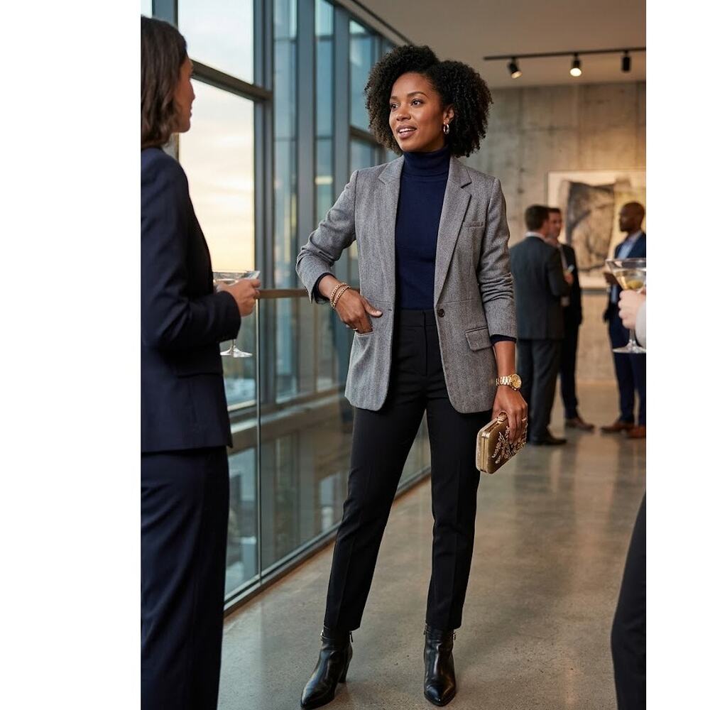Passports Women's Grey Twill Blazer Large Classic Career Wear Pockets